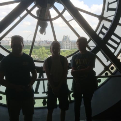 Students silhouetted inside the clock in the Musee d'Orsay
